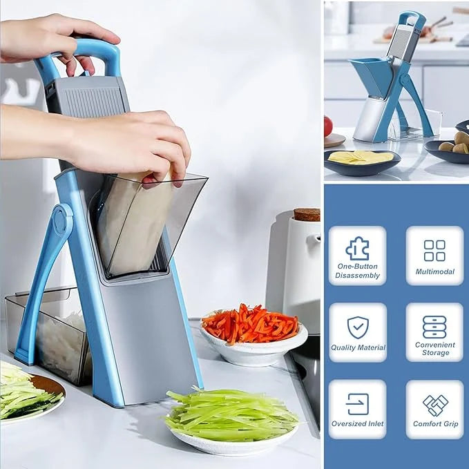 4-in-1 Manual Vegetable Cutter with Storage Box – Foldable Slicer