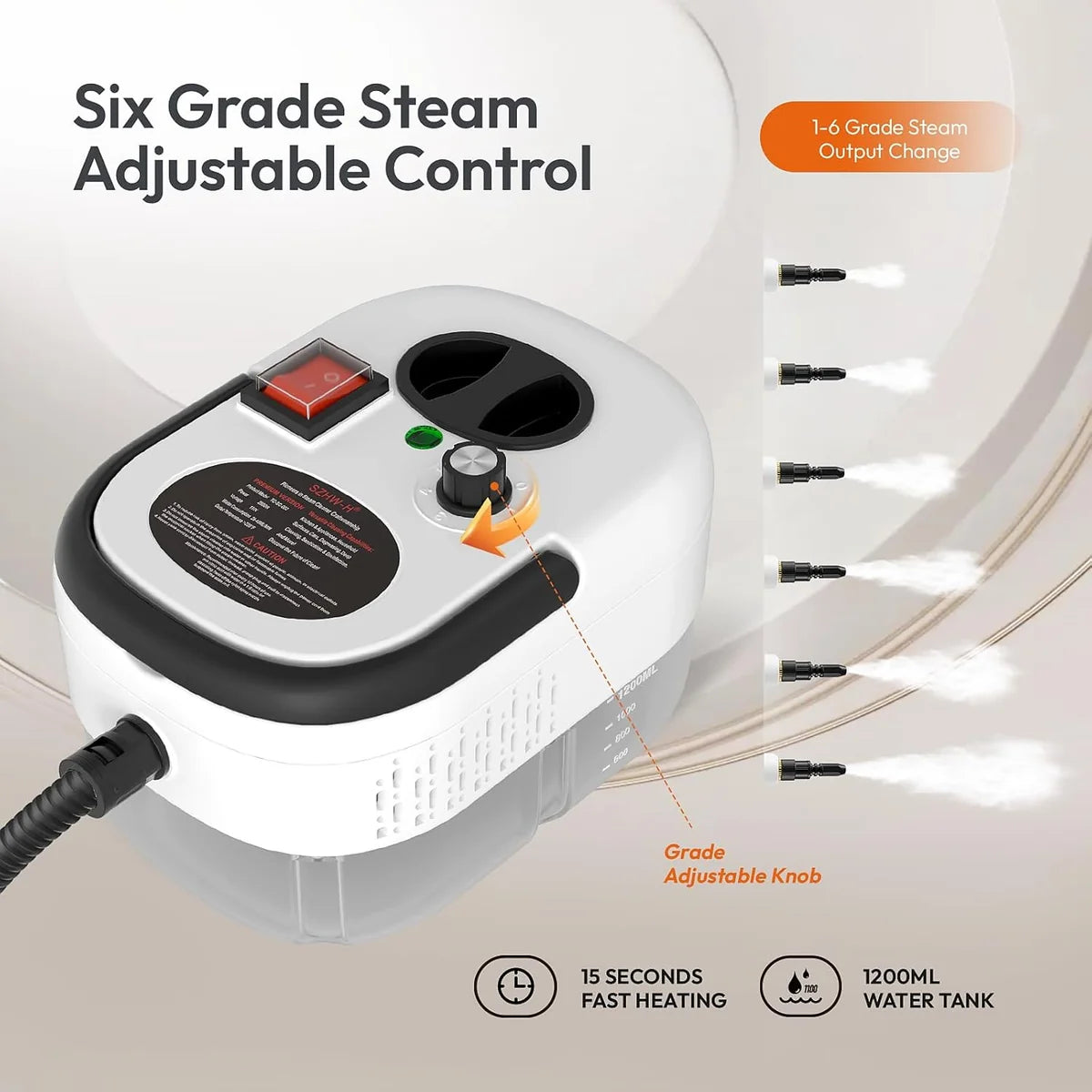 Portable Steam Cleaner – 1.2L Tank, 6 Steam Levels & Cleaning Accessories