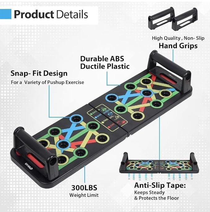 Foldable Push-Up Board – Colour-Coded Positions & Non-Slip Handles