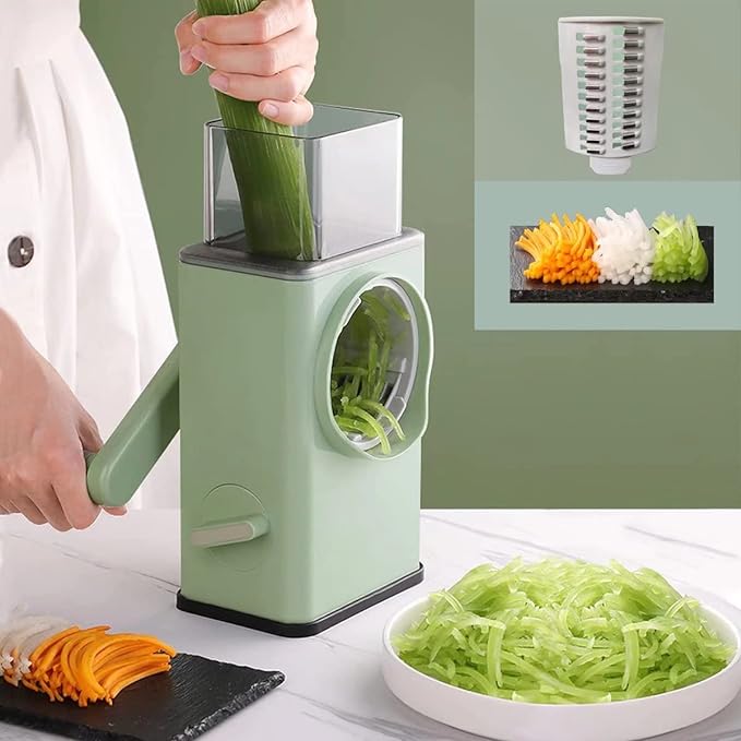 Rotary Vegetable Cutter & Cheese Grater with 3 Stainless Steel Blades
