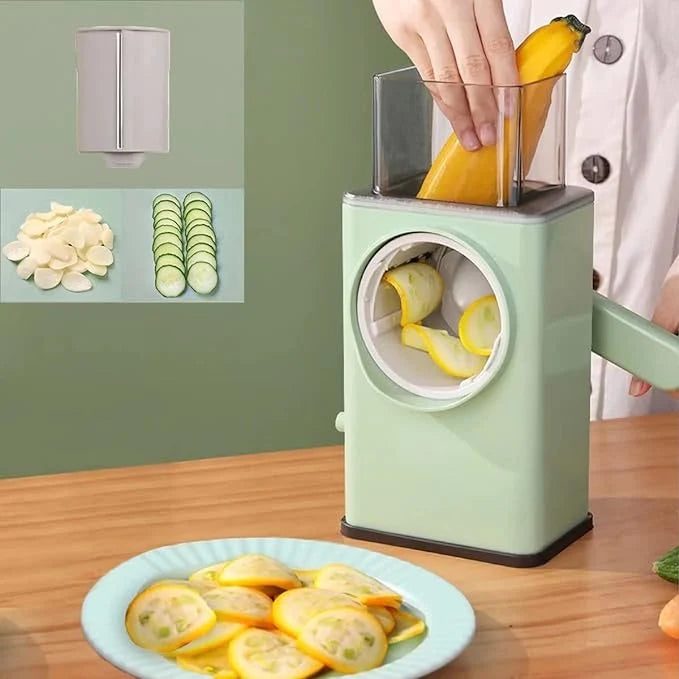 Rotary Vegetable Cutter & Cheese Grater with 3 Stainless Steel Blades