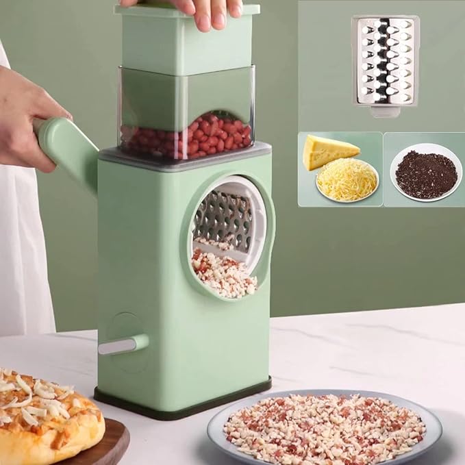 Rotary Vegetable Cutter & Cheese Grater with 3 Stainless Steel Blades