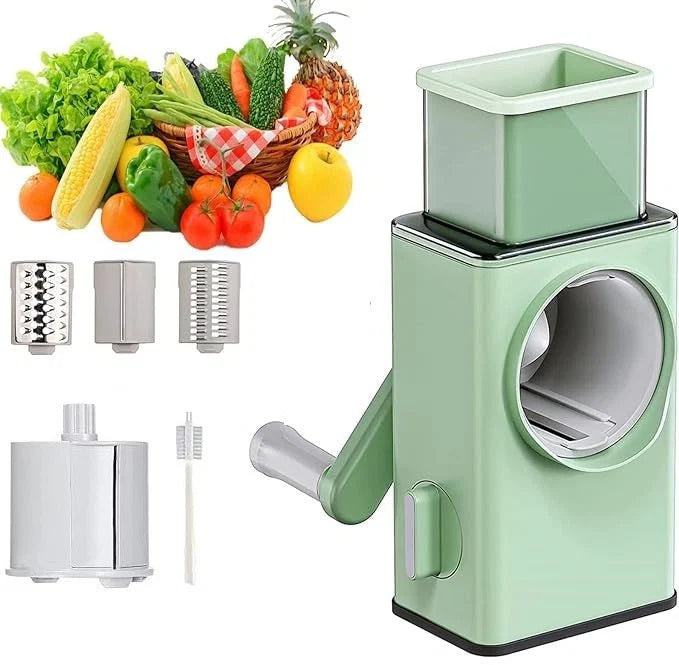Rotary Vegetable Cutter & Cheese Grater with 3 Stainless Steel Blades