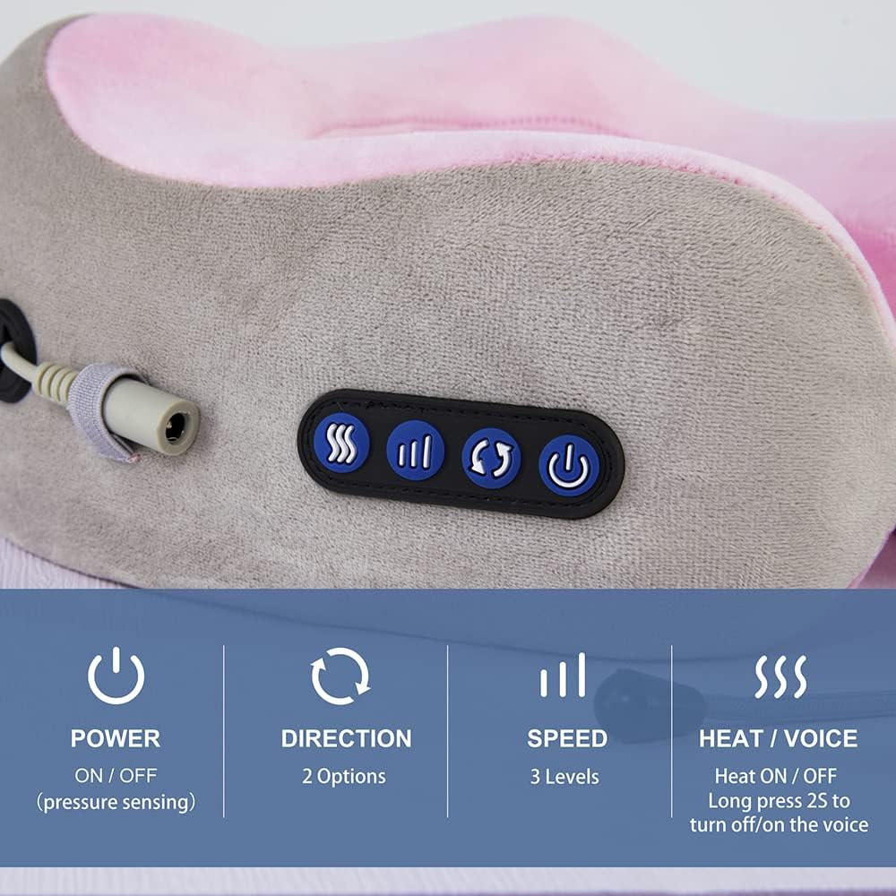 U-Shaped Neck Massage Pillow with Heat – 3 Modes & Inflatable Design