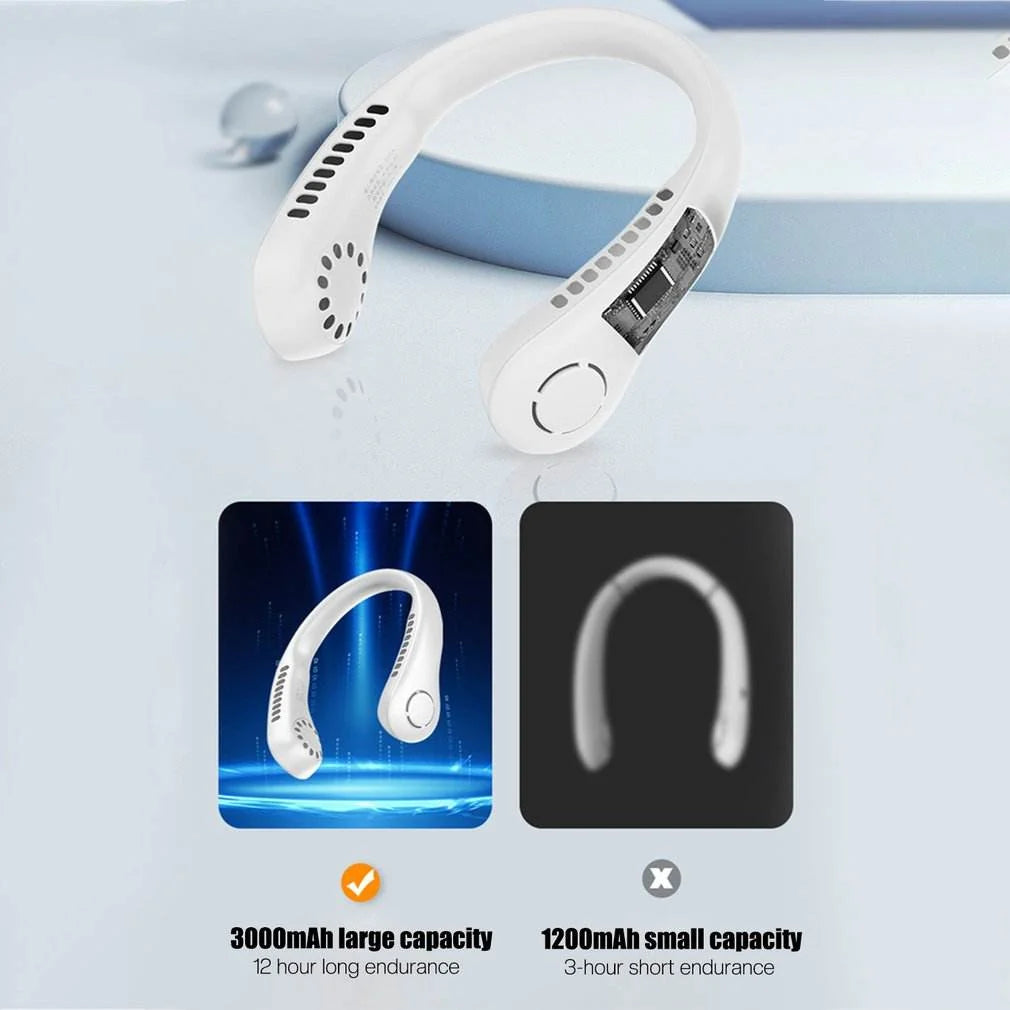 USB Rechargeable Bladeless Neck Fan – Hands-Free Portable Cooling