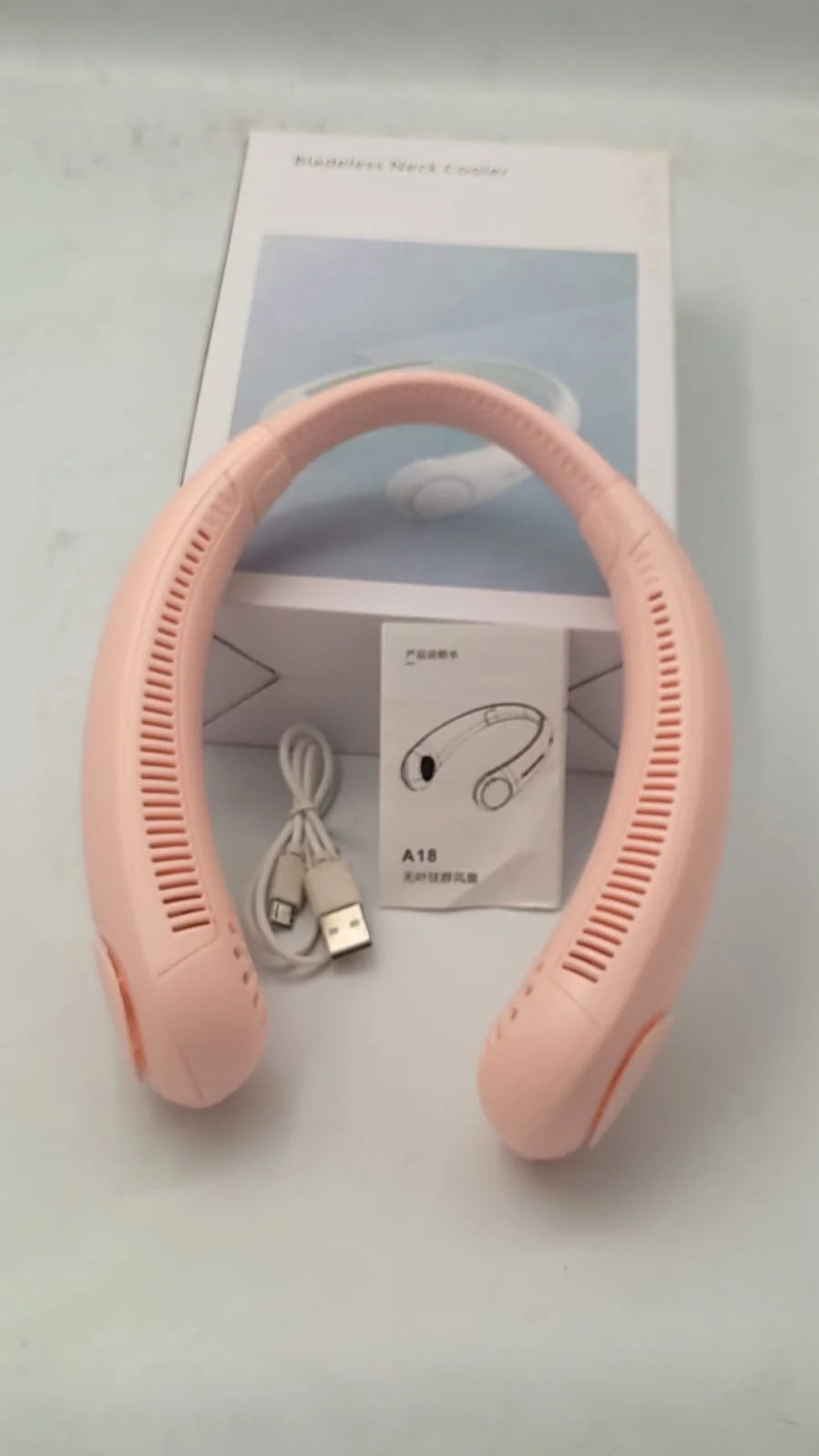 USB Rechargeable Bladeless Neck Fan – Hands-Free Portable Cooling