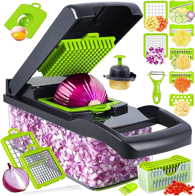 Vegetable Chopper & Slicer with Container and Interchangeable Blades