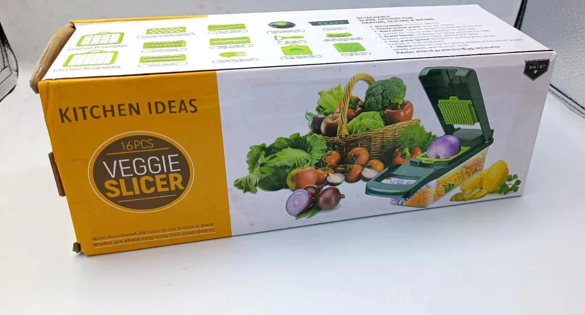 Vegetable Chopper & Slicer with Container and Interchangeable Blades