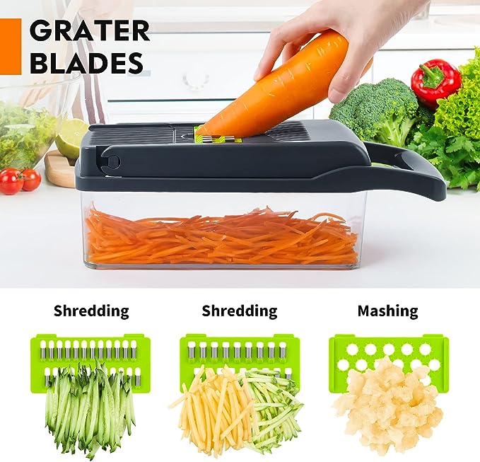 Vegetable Chopper & Slicer with Container and Interchangeable Blades