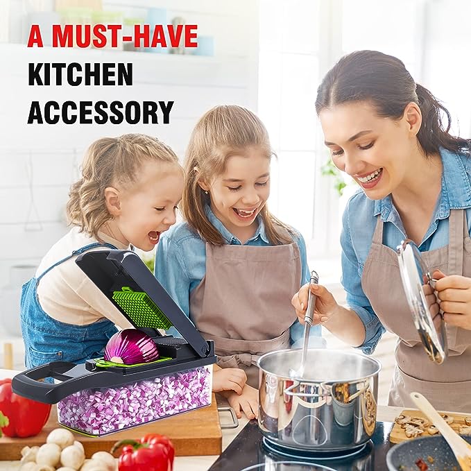 Vegetable Chopper & Slicer with Container and Interchangeable Blades